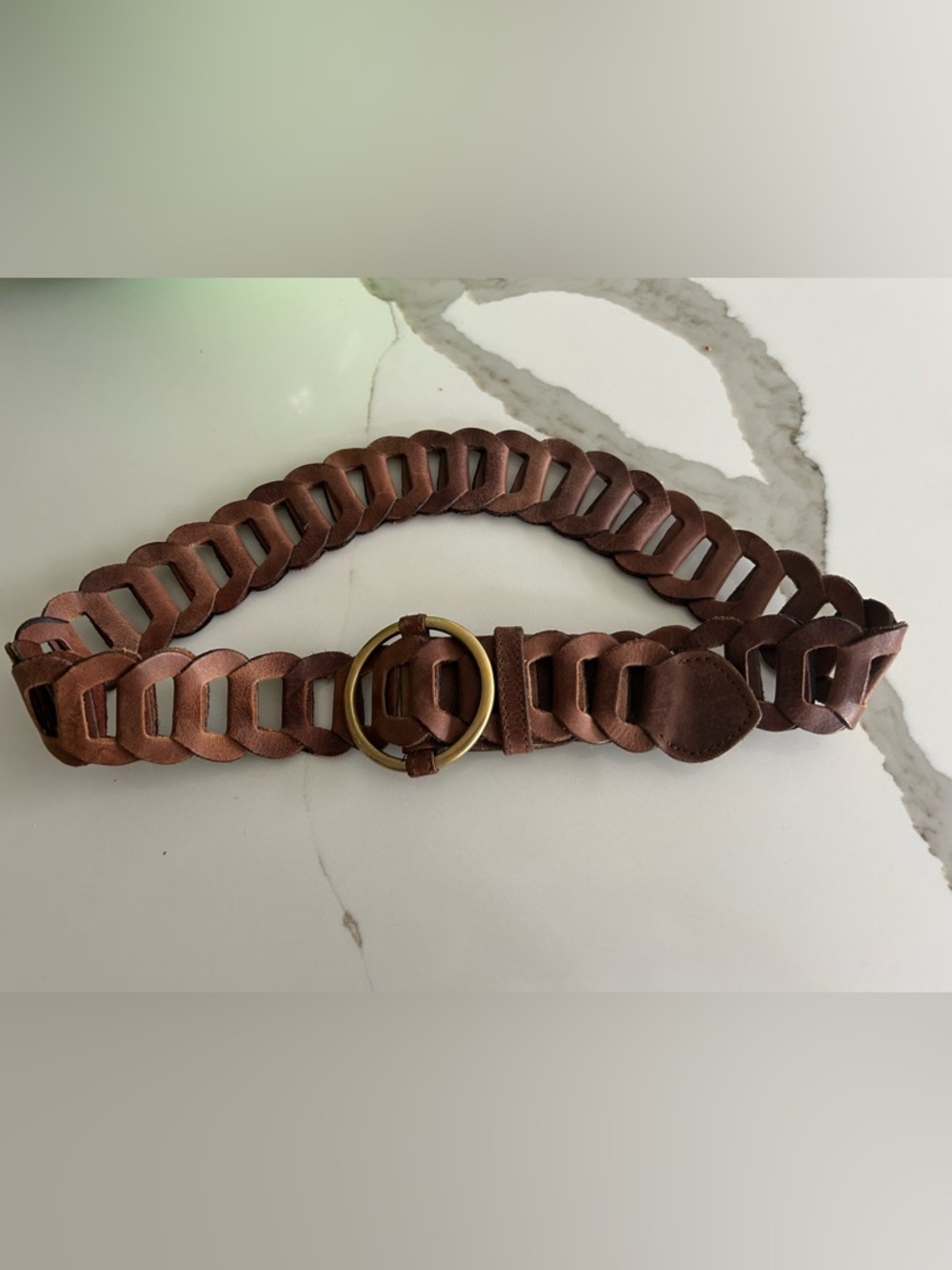 Mixit Medium Women’s Brown Leather Chain Link Belt with Brass Ring